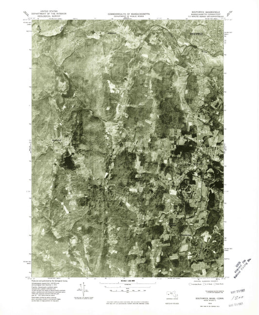 Classic USGS Southwick Massachusetts 7.5'x7.5' Topo Map Image