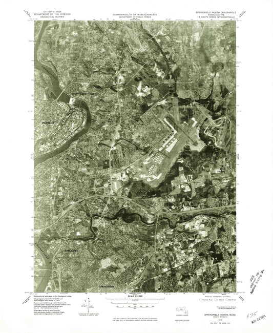 Classic USGS Springfield North Massachusetts 7.5'x7.5' Topo Map Image