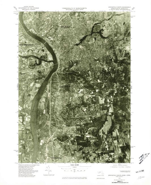 Classic USGS Springfield South Massachusetts 7.5'x7.5' Topo Map Image