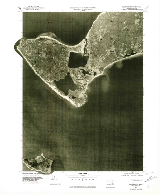 Classic USGS Squibnocket Massachusetts 7.5'x7.5' Topo Map Image