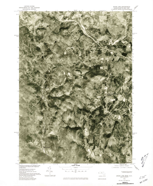 Classic USGS State Line Massachusetts 7.5'x7.5' Topo Map Image