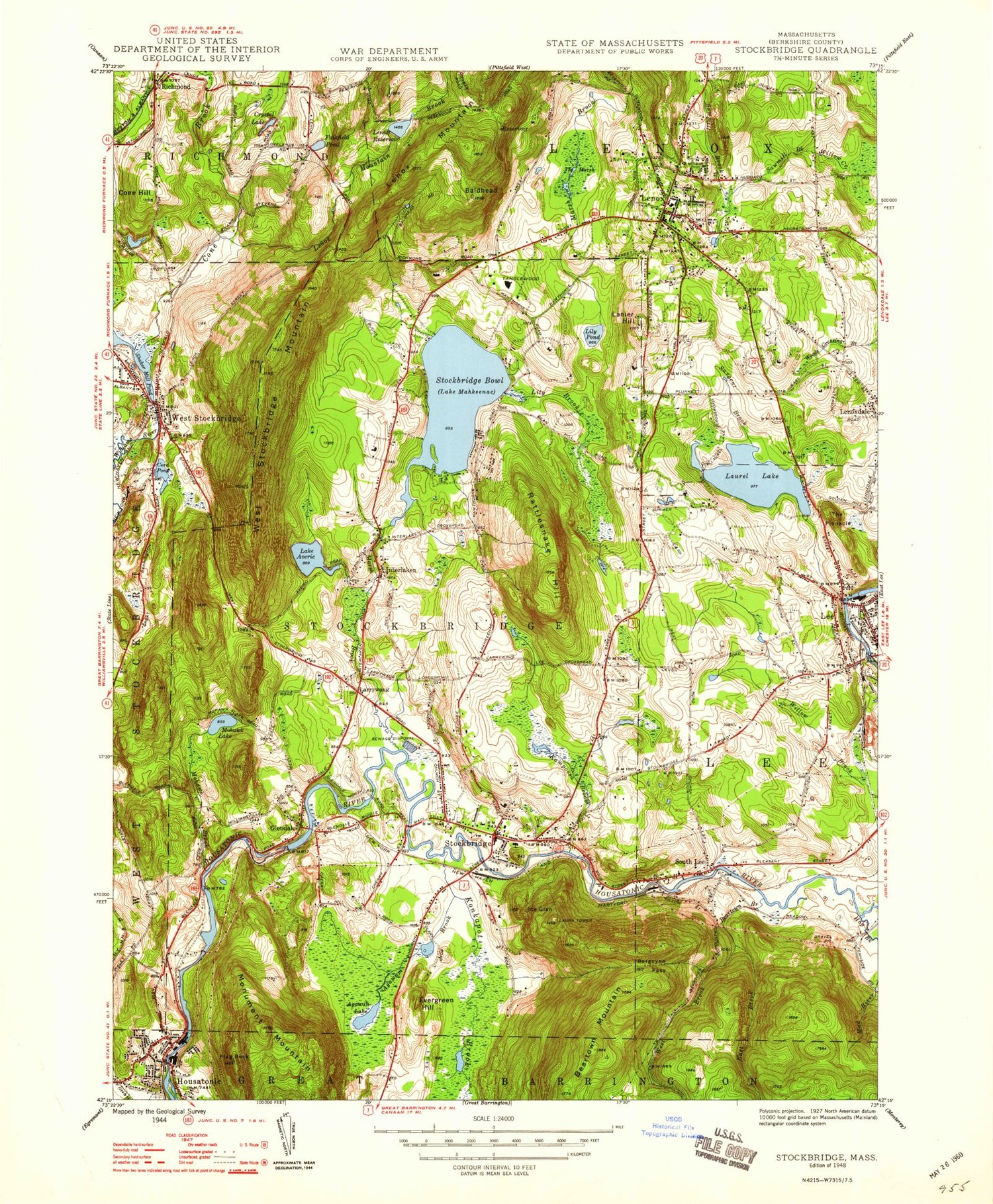 Classic USGS Stockbridge Massachusetts 7.5'x7.5' Topo Map Image