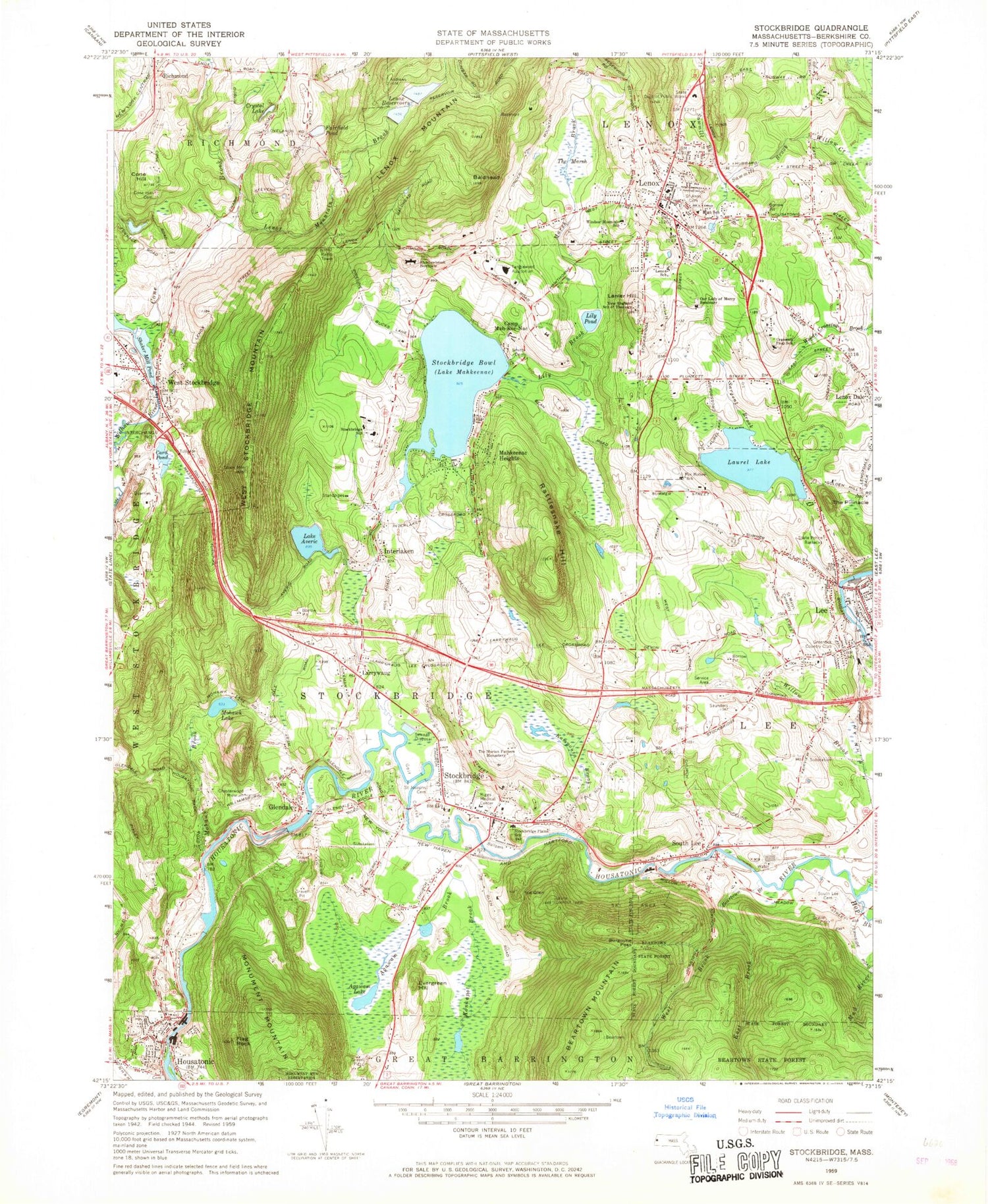 Classic USGS Stockbridge Massachusetts 7.5'x7.5' Topo Map Image