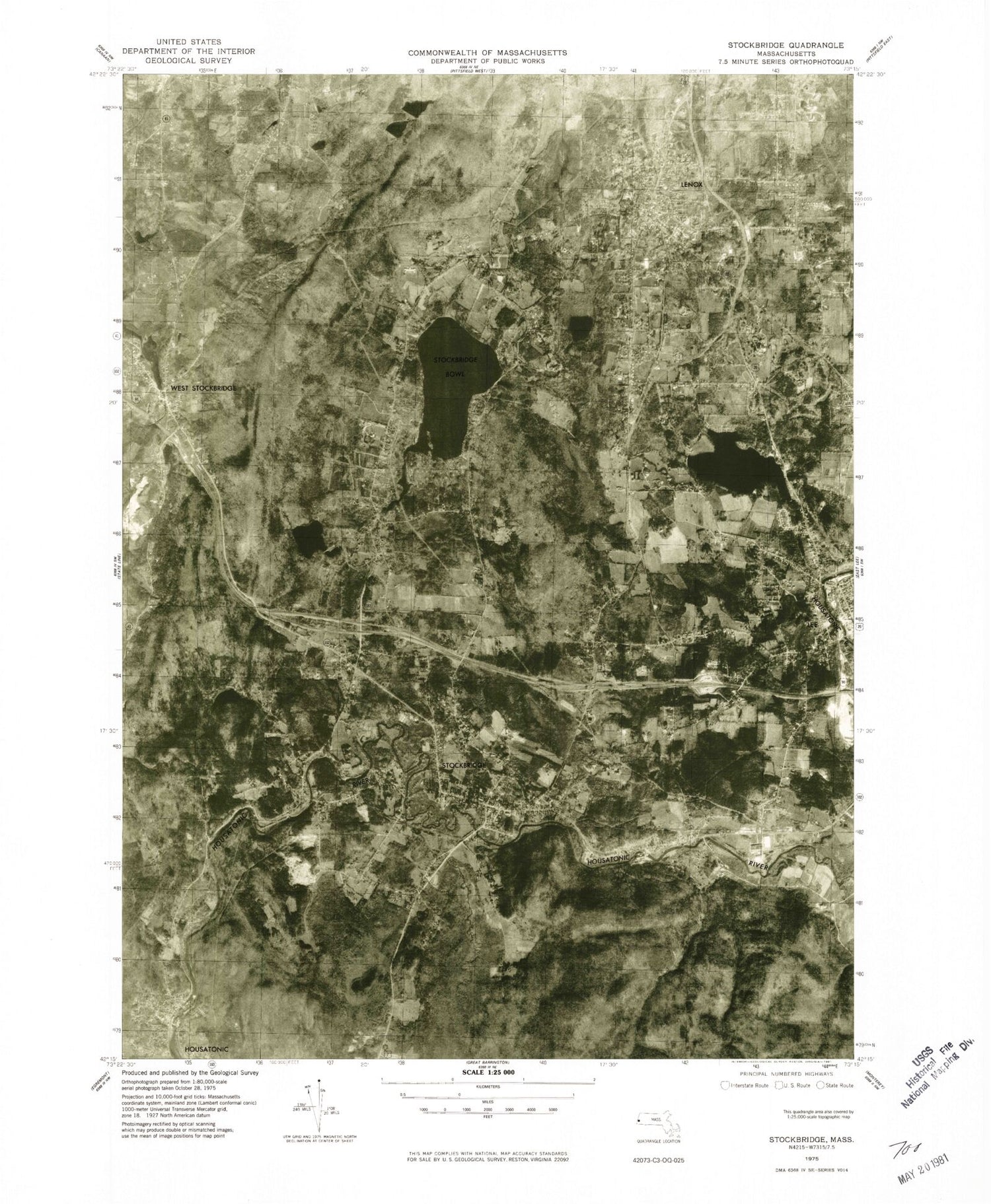Classic USGS Stockbridge Massachusetts 7.5'x7.5' Topo Map Image