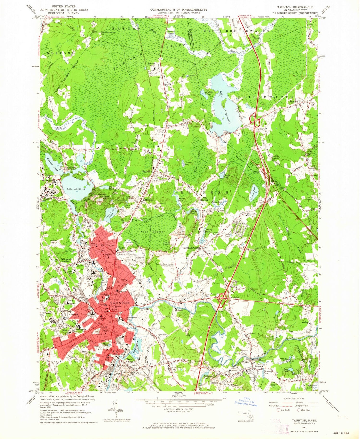 Classic USGS Taunton Massachusetts 7.5'x7.5' Topo Map Image
