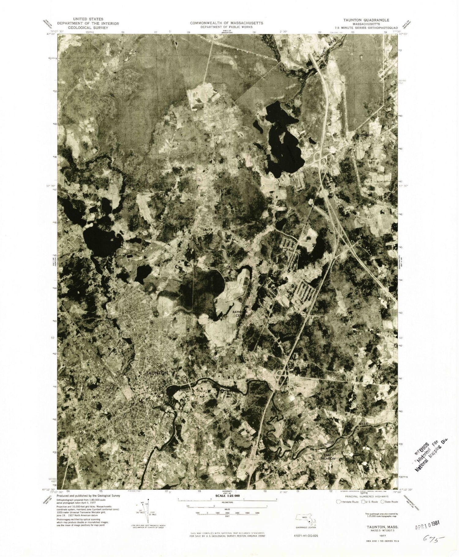 Classic USGS Taunton Massachusetts 7.5'x7.5' Topo Map Image