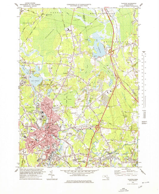 Classic USGS Taunton Massachusetts 7.5'x7.5' Topo Map Image