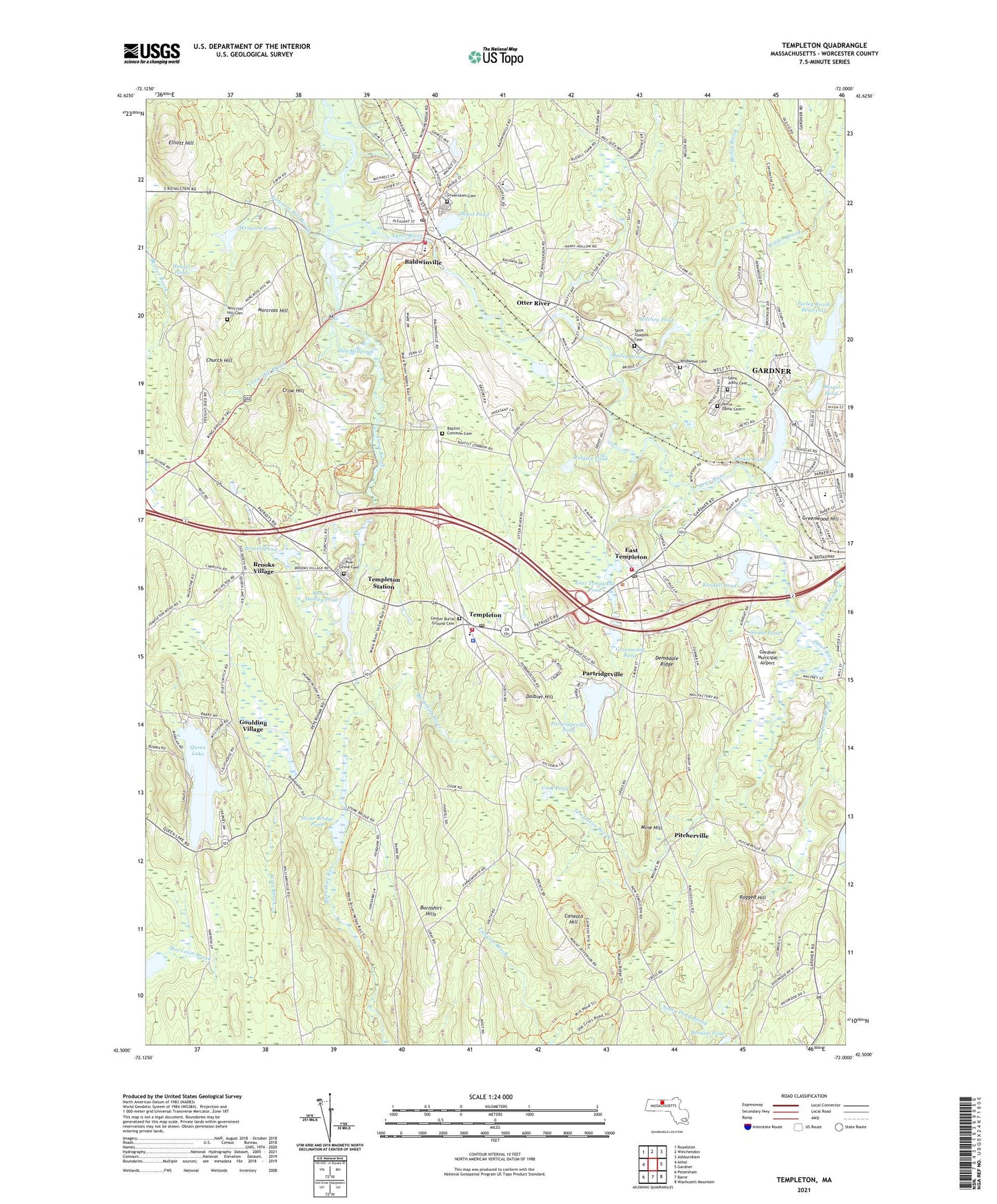 Templeton Massachusetts US Topo Map Image