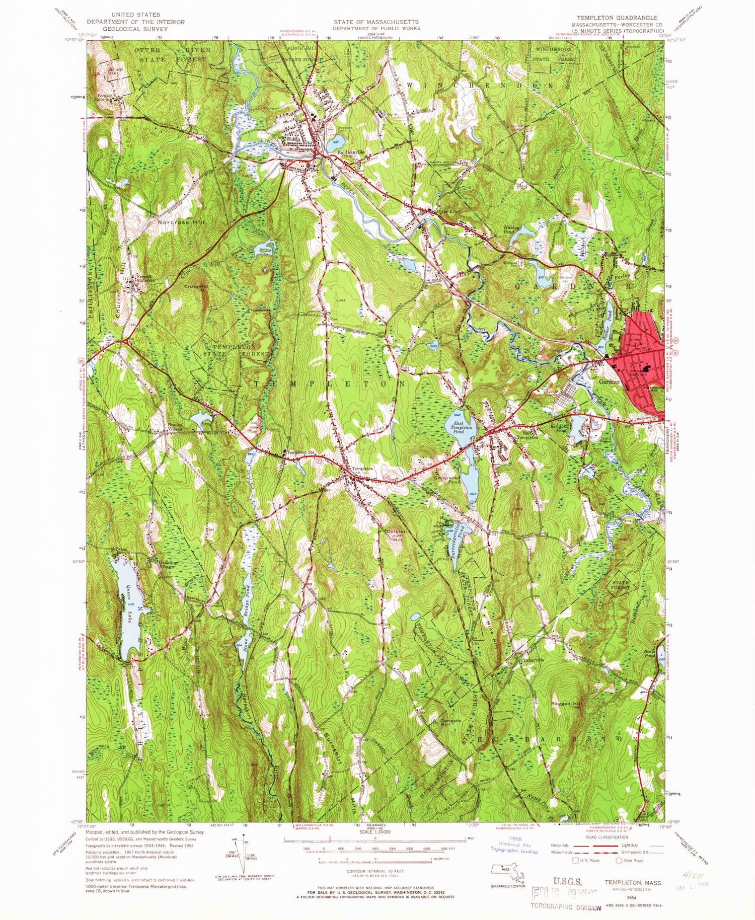 Classic USGS Templeton Massachusetts 7.5'x7.5' Topo Map Image