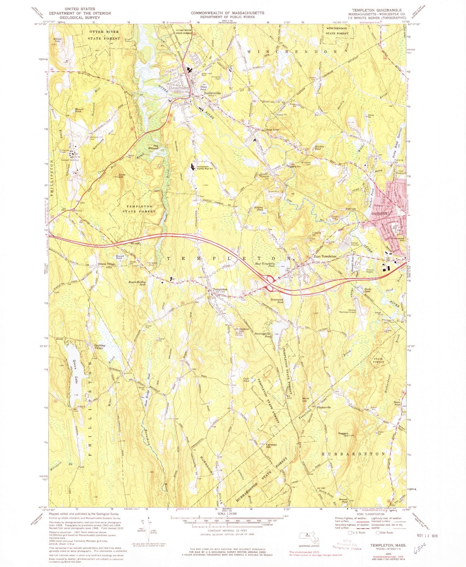 Classic USGS Templeton Massachusetts 7.5'x7.5' Topo Map Image