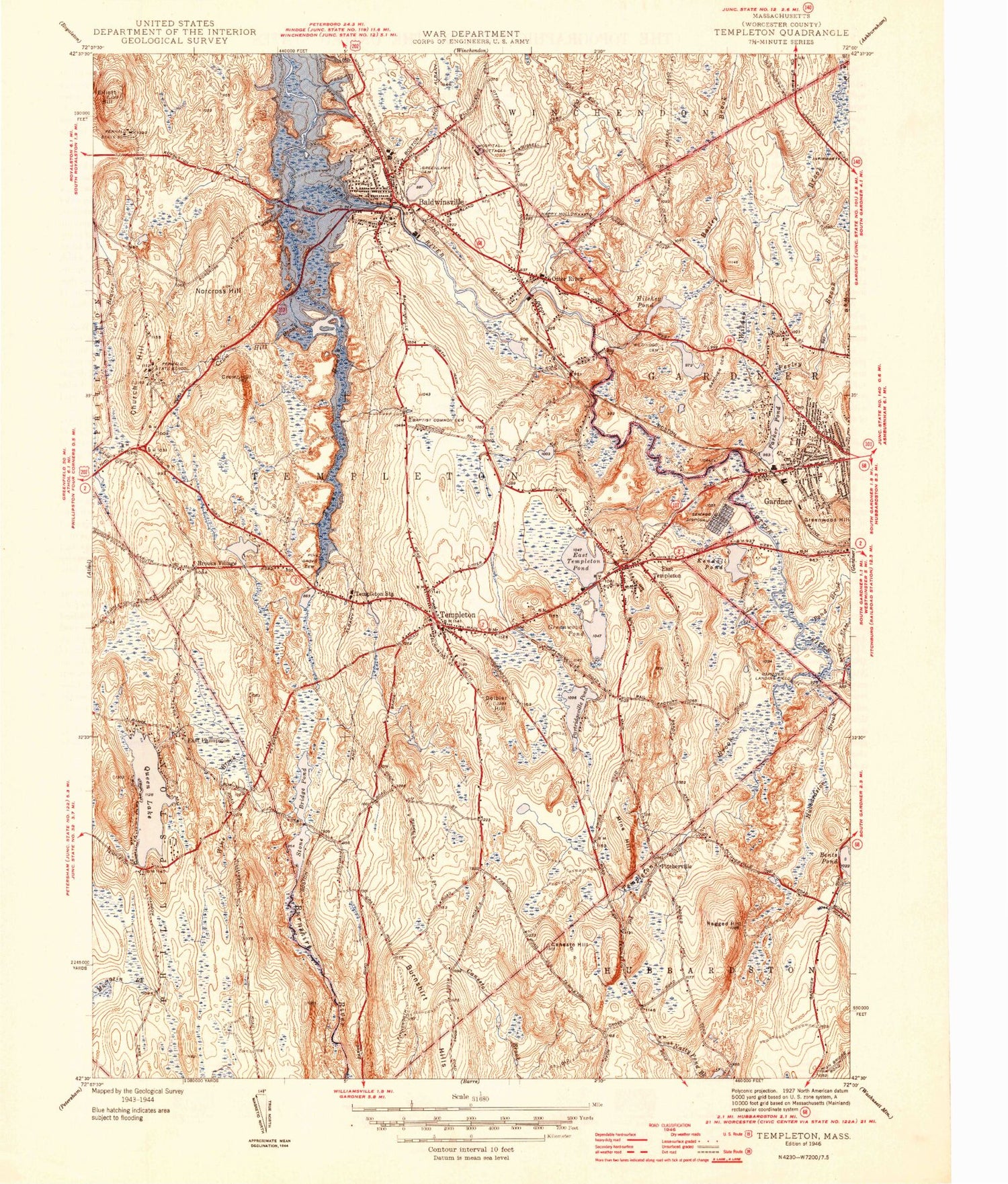 Classic USGS Templeton Massachusetts 7.5'x7.5' Topo Map Image