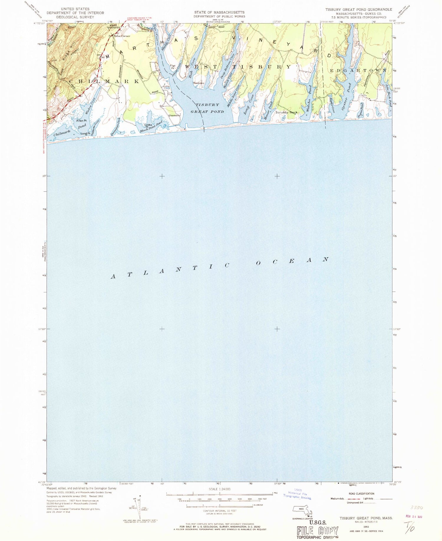 Classic USGS Tisbury Great Pond Massachusetts 7.5'x7.5' Topo Map Image