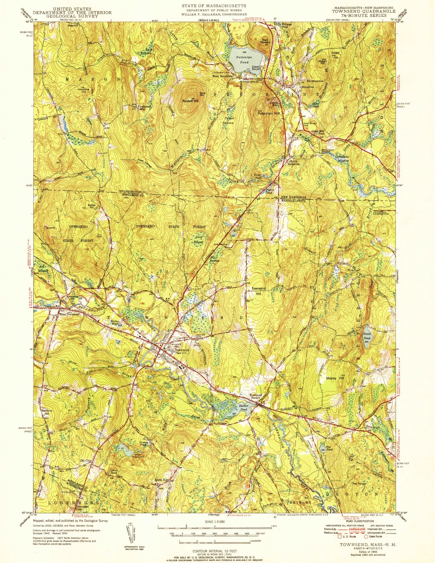 Classic USGS Townsend Massachusetts 7.5'x7.5' Topo Map Image