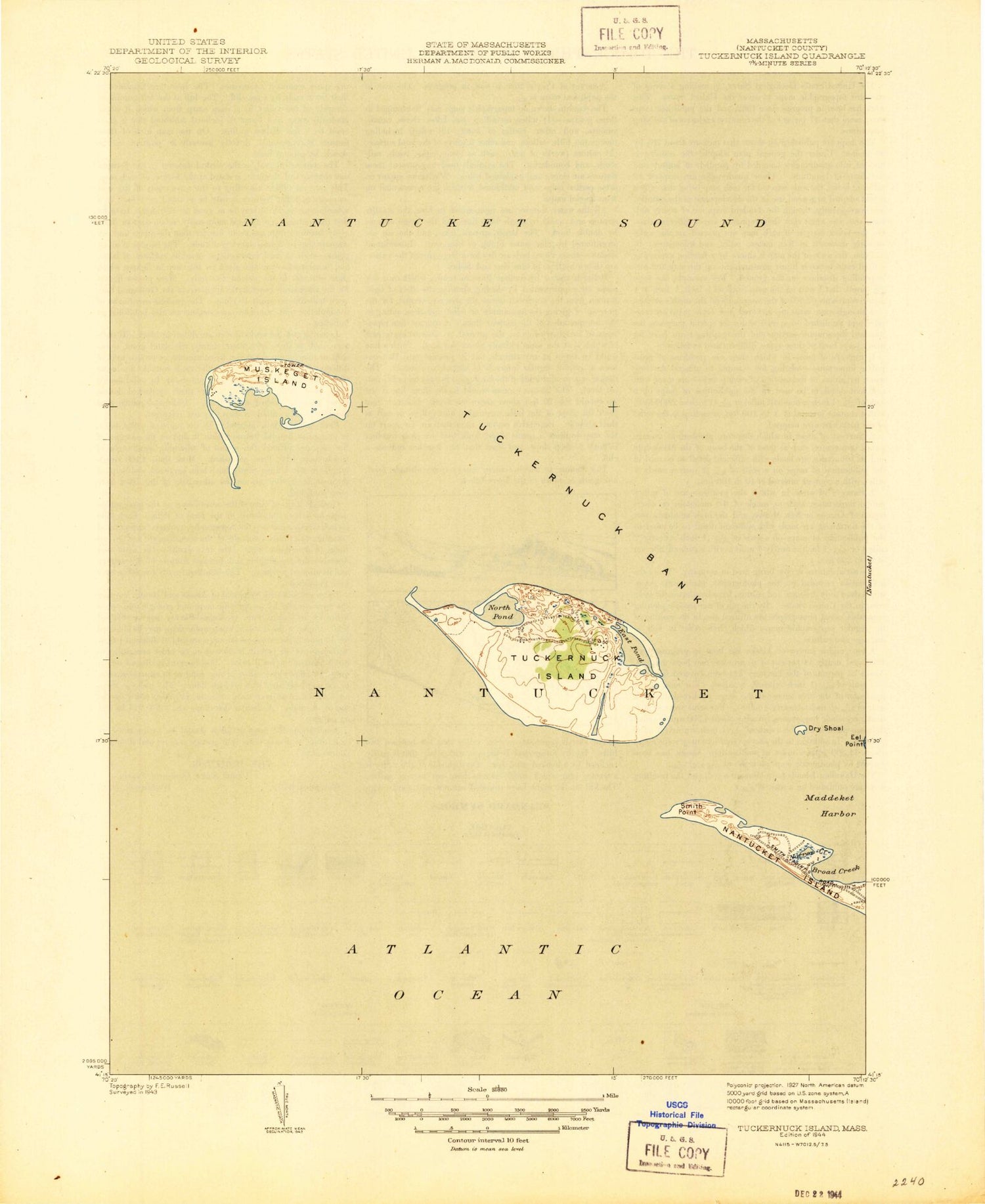 Classic USGS Tuckernuck Island Massachusetts 7.5'x7.5' Topo Map Image