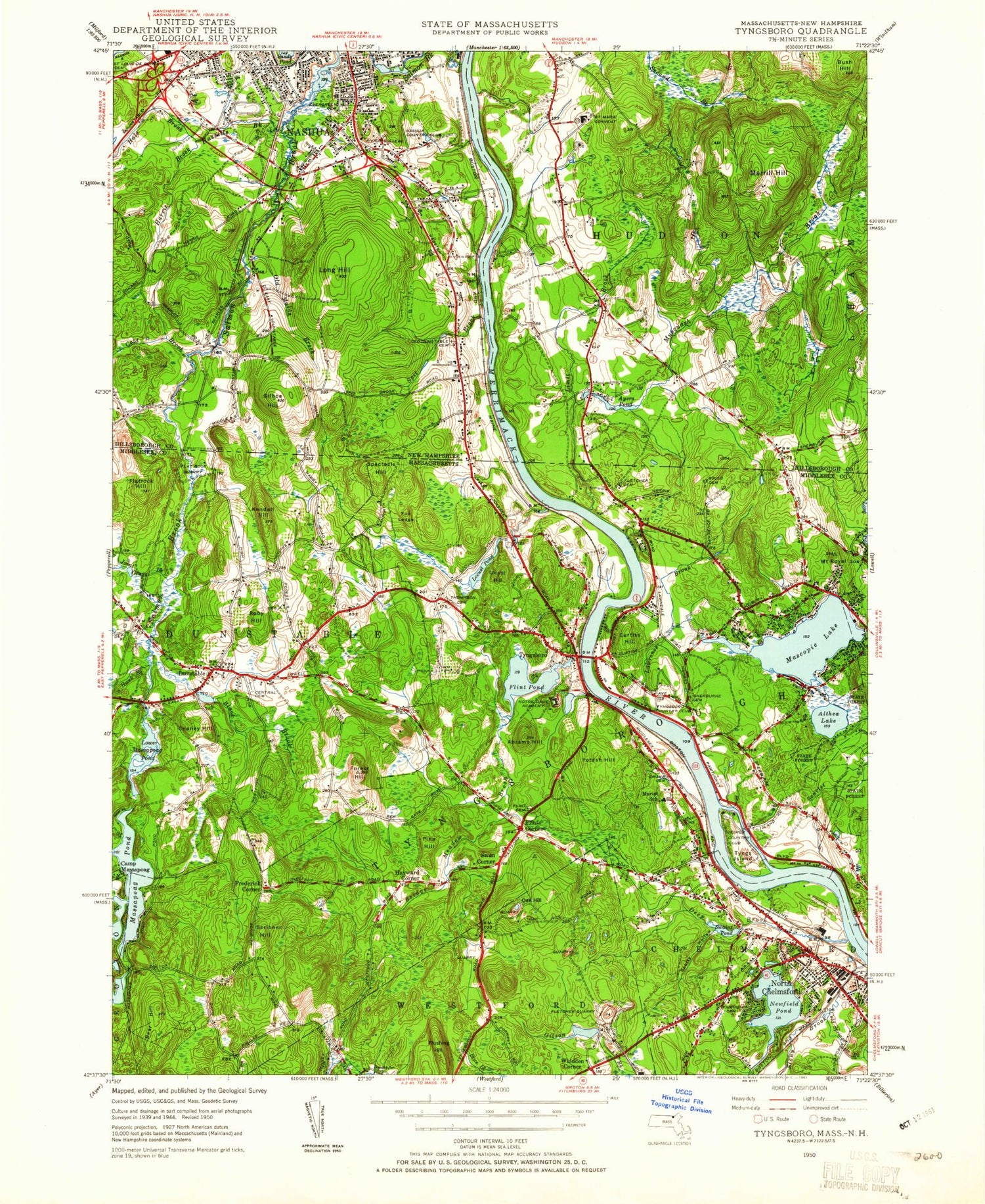 Classic USGS Nashua South New Hampshire 7.5'x7.5' Topo Map Image