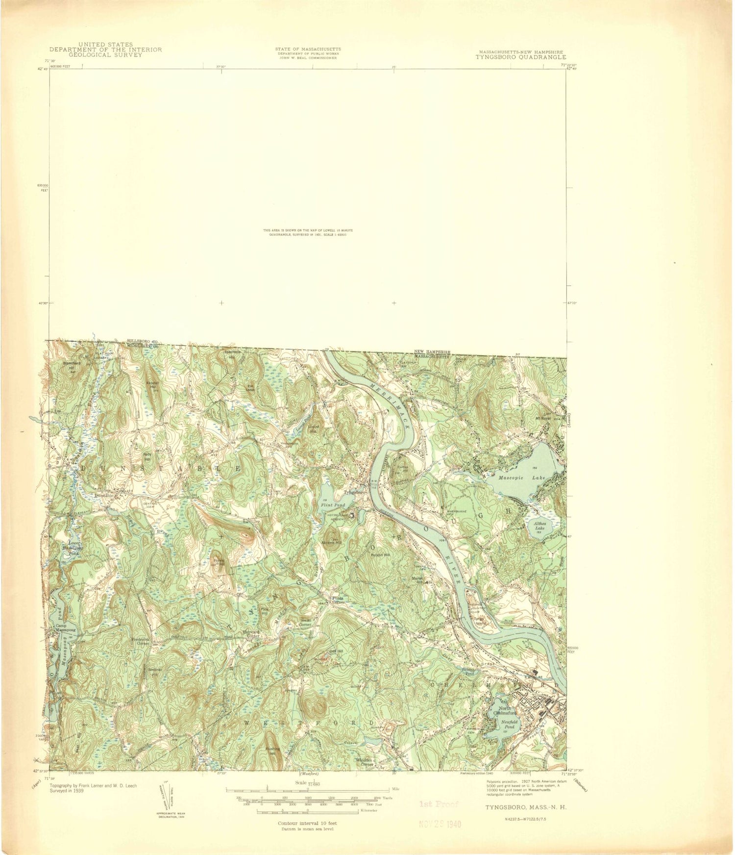 Classic USGS Nashua South New Hampshire 7.5'x7.5' Topo Map Image