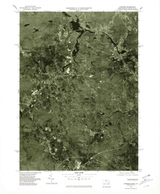 Classic USGS Uxbridge Massachusetts 7.5'x7.5' Topo Map Image