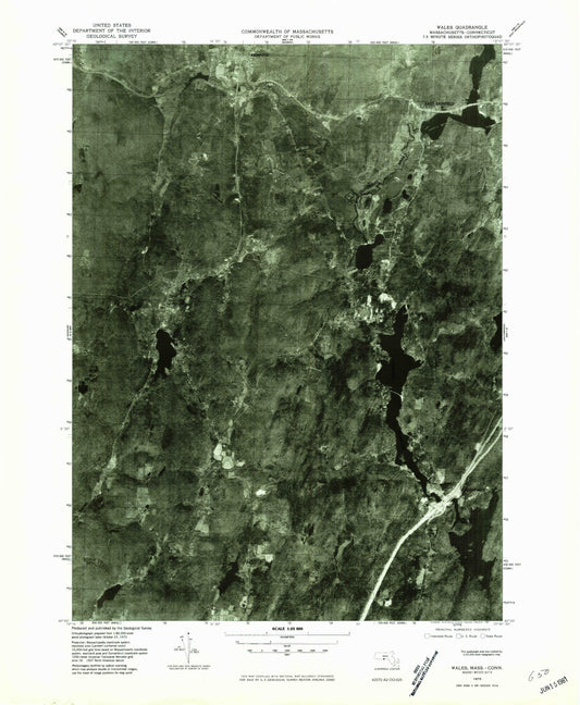 Classic USGS Wales Massachusetts 7.5'x7.5' Topo Map Image