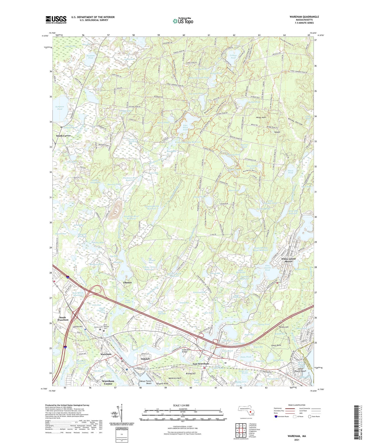 Wareham Massachusetts US Topo Map Image
