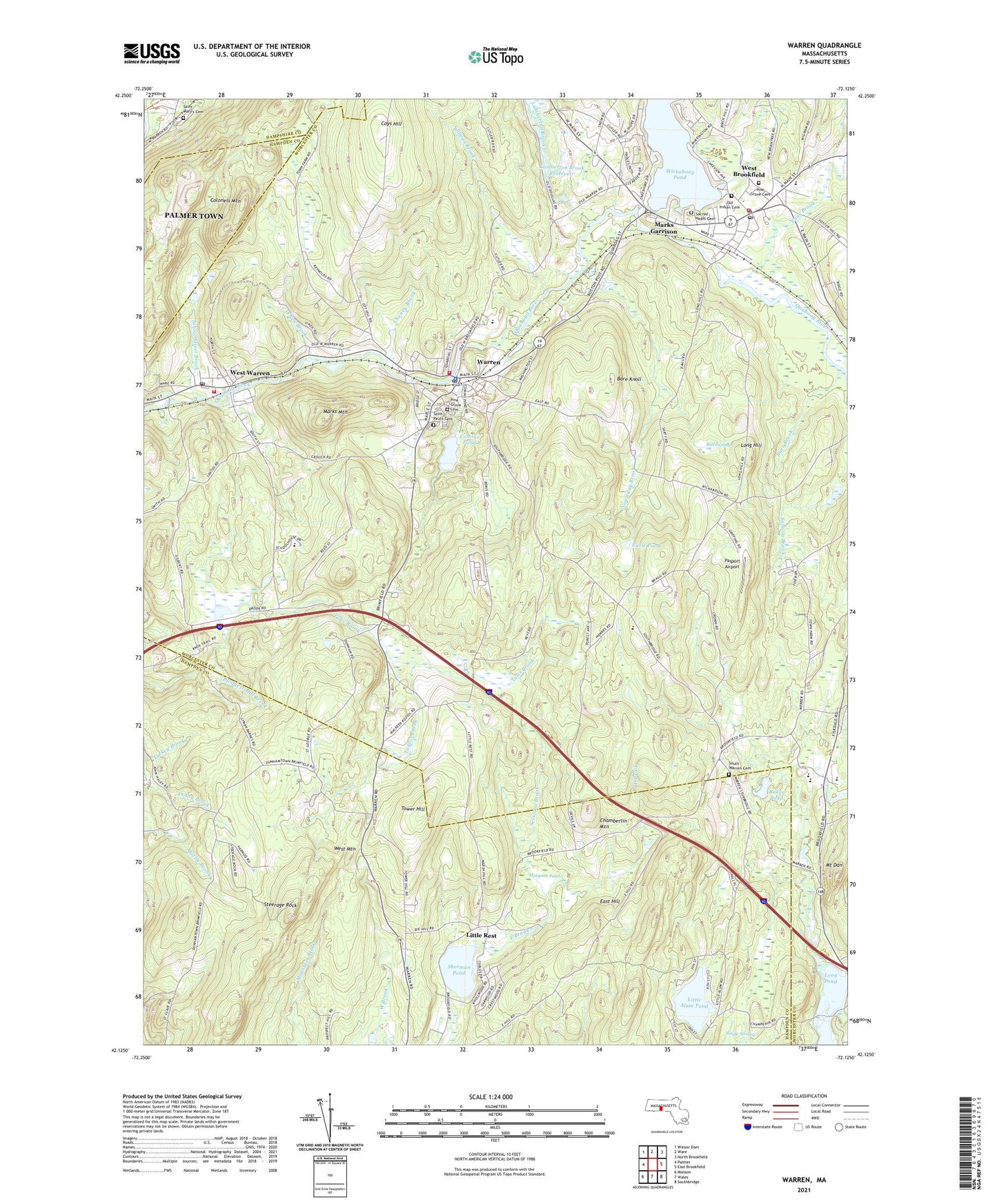 Warren Massachusetts US Topo Map Image