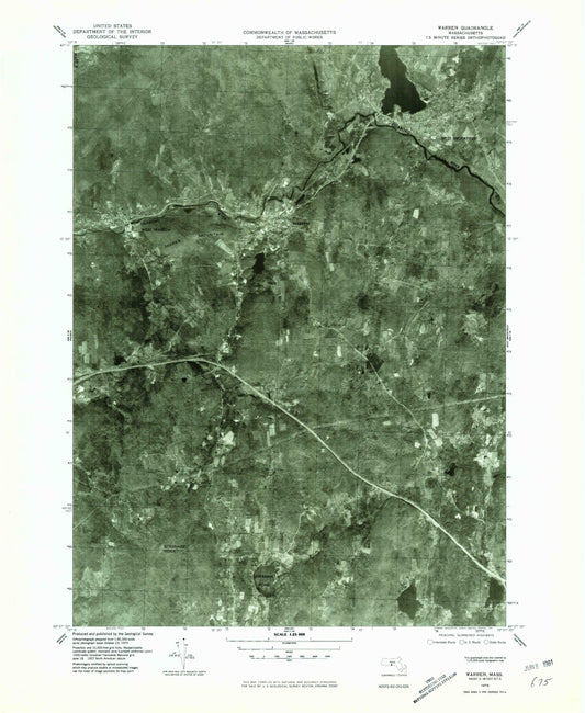 Classic USGS Warren Massachusetts 7.5'x7.5' Topo Map Image
