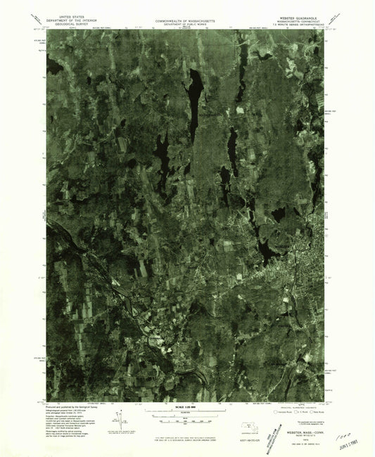 Classic USGS Webster Massachusetts 7.5'x7.5' Topo Map Image