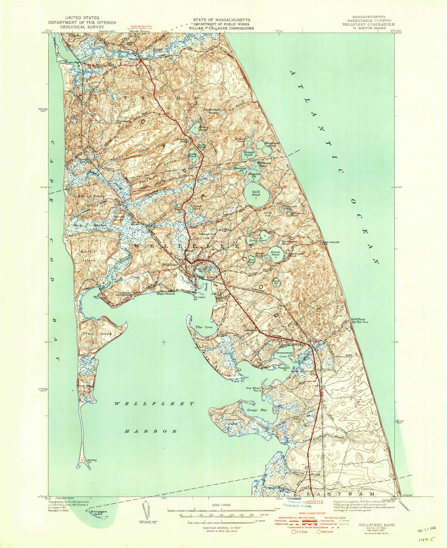 Classic USGS Wellfleet Massachusetts 7.5'x7.5' Topo Map Image
