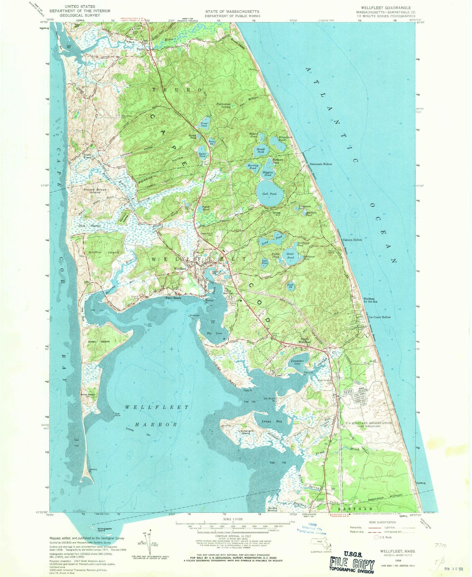 Classic USGS Wellfleet Massachusetts 7.5'x7.5' Topo Map Image