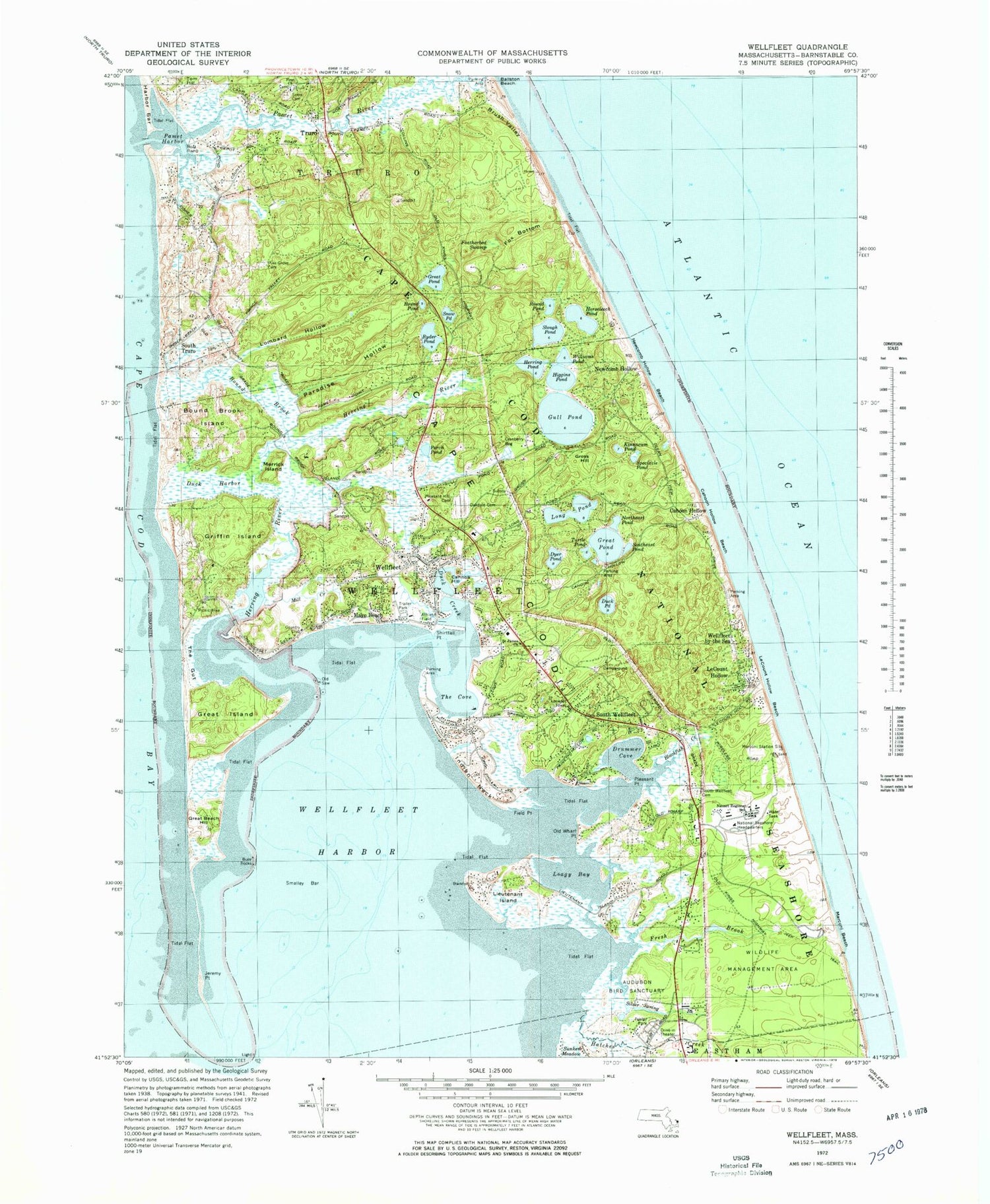 Classic USGS Wellfleet Massachusetts 7.5'x7.5' Topo Map Image