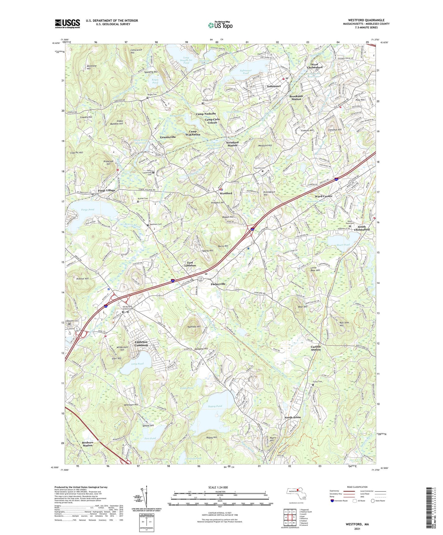 Westford Massachusetts US Topo Map Image