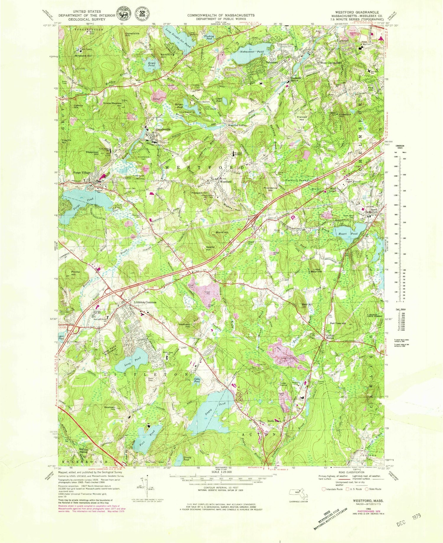 Classic USGS Westford Massachusetts 7.5'x7.5' Topo Map Image