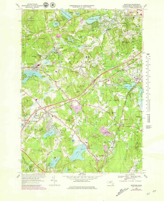 Classic USGS Westford Massachusetts 7.5'x7.5' Topo Map Image