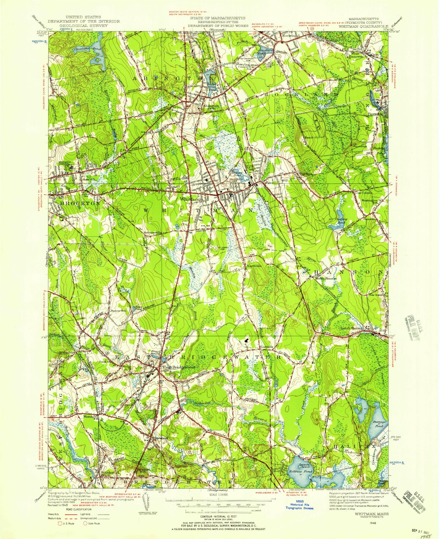 Classic USGS Whitman Massachusetts 7.5'x7.5' Topo Map Image