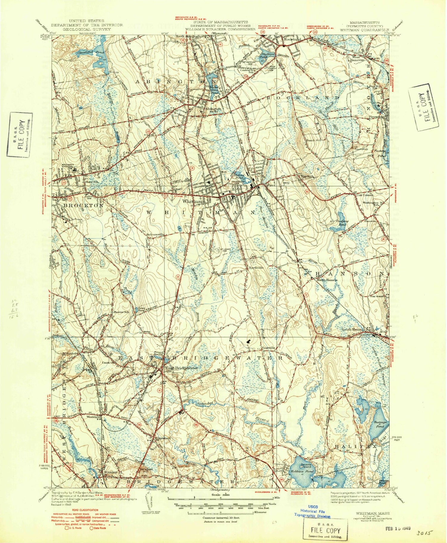Classic USGS Whitman Massachusetts 7.5'x7.5' Topo Map Image