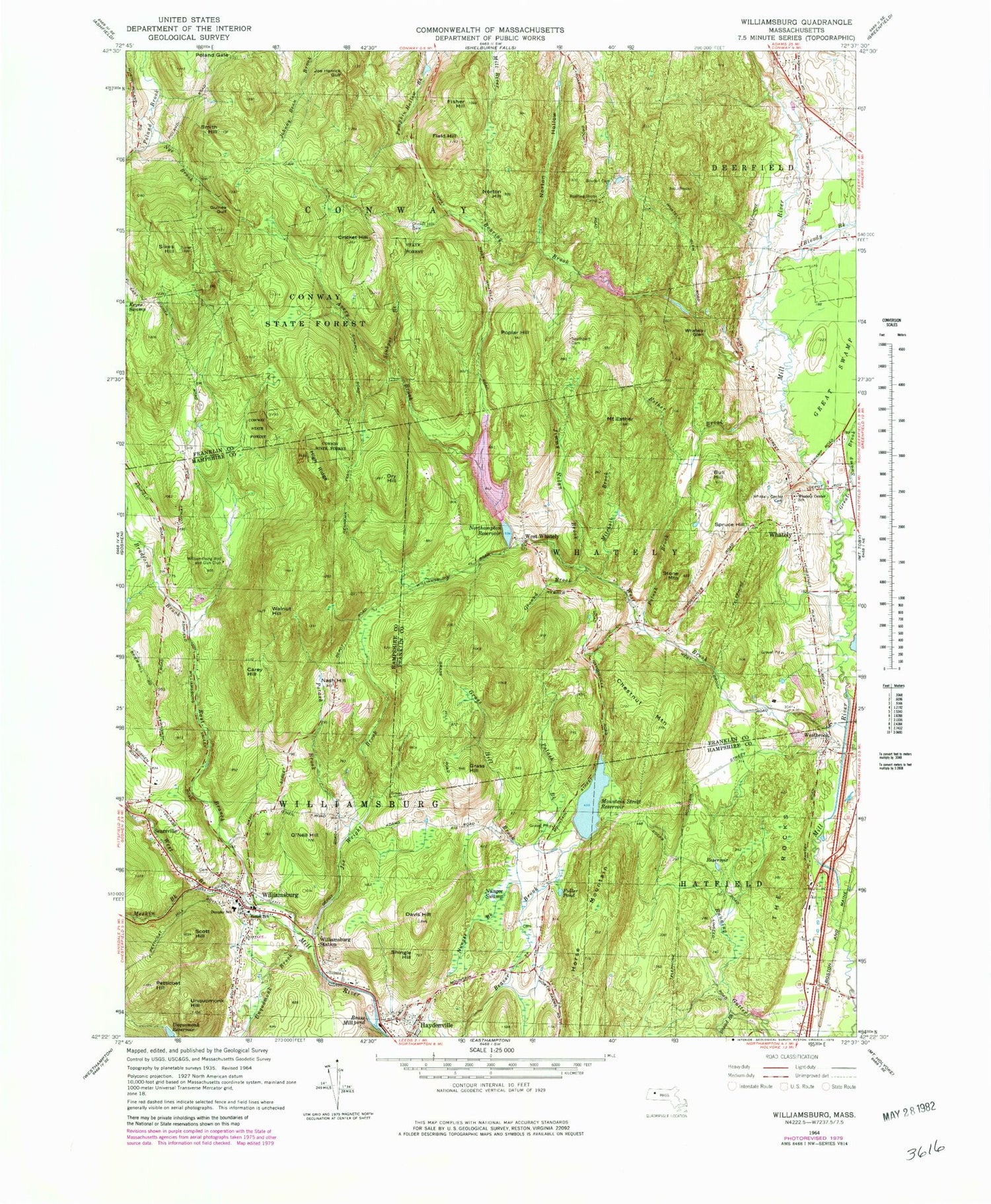 Classic USGS Williamsburg Massachusetts 7.5'x7.5' Topo Map Image