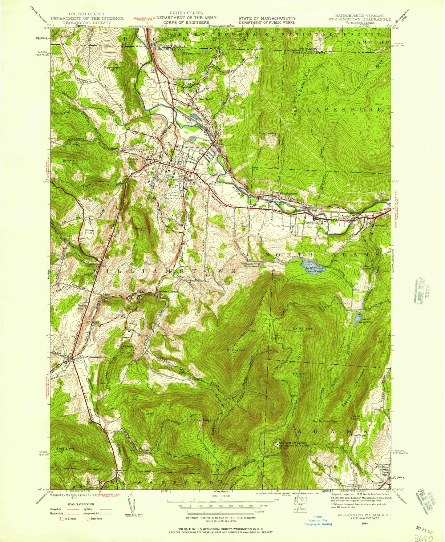 Classic USGS Williamstown Massachusetts 7.5'x7.5' Topo Map Image