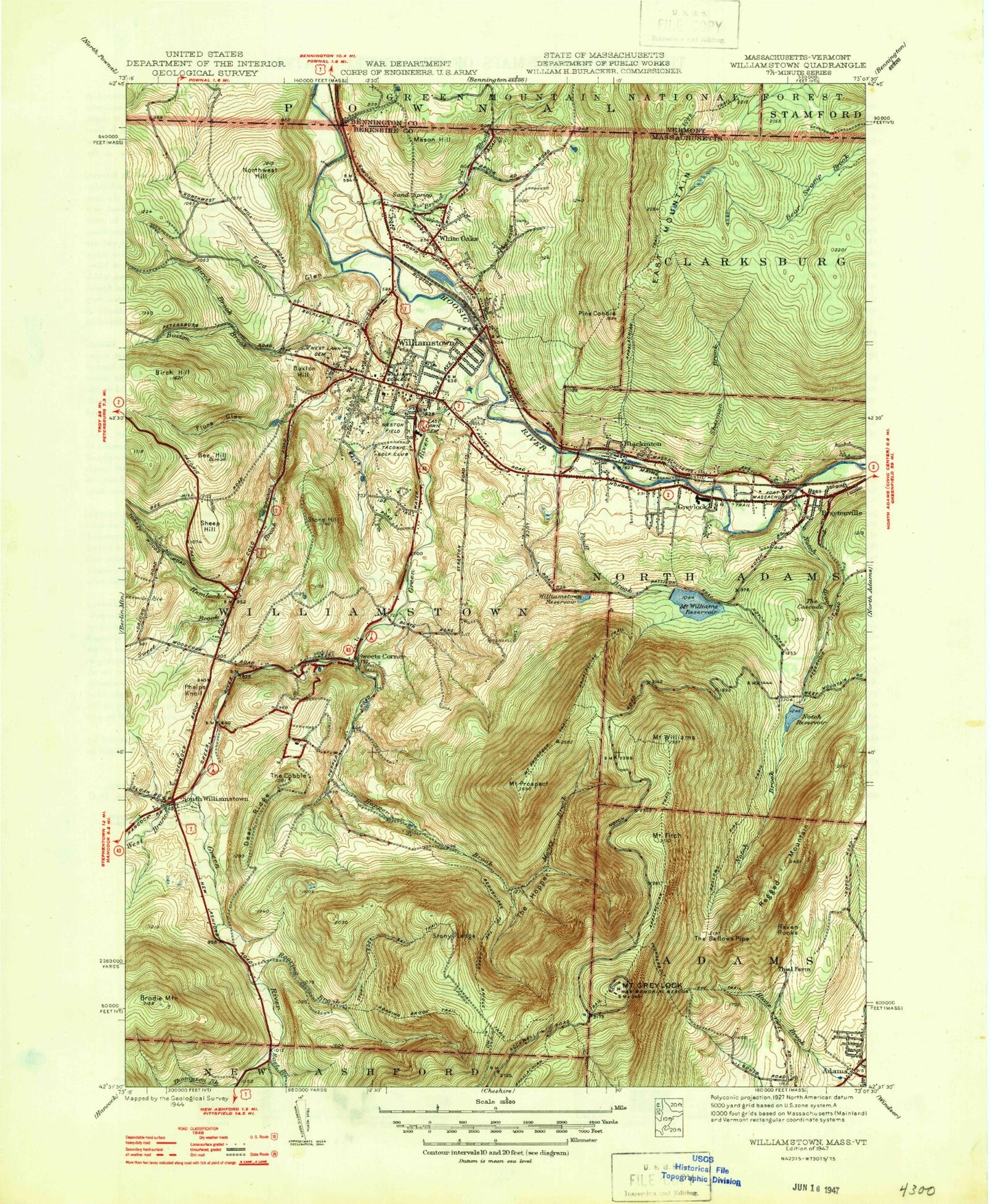 Classic USGS Williamstown Massachusetts 7.5'x7.5' Topo Map Image