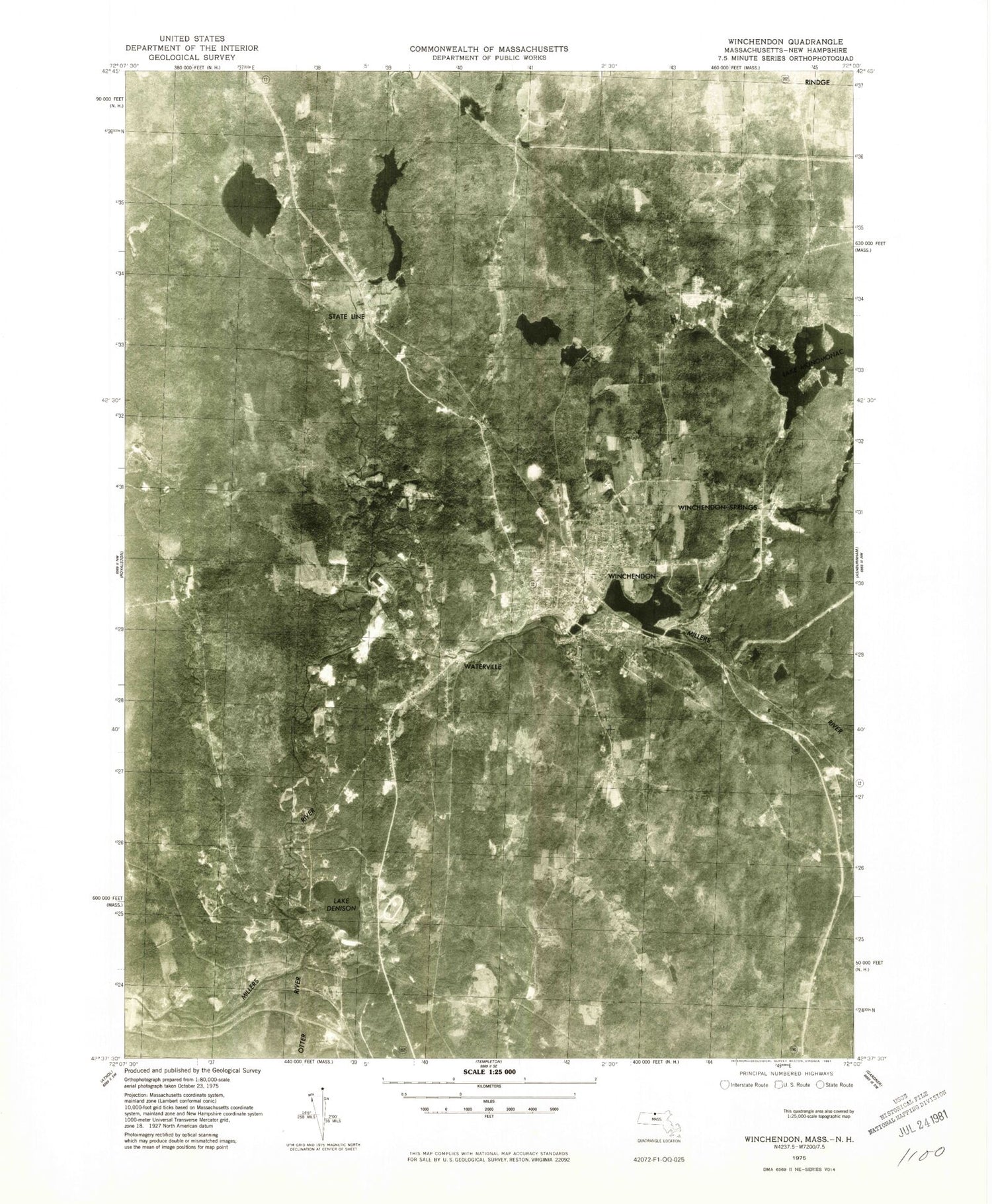 Classic USGS Winchendon Massachusetts 7.5'x7.5' Topo Map Image