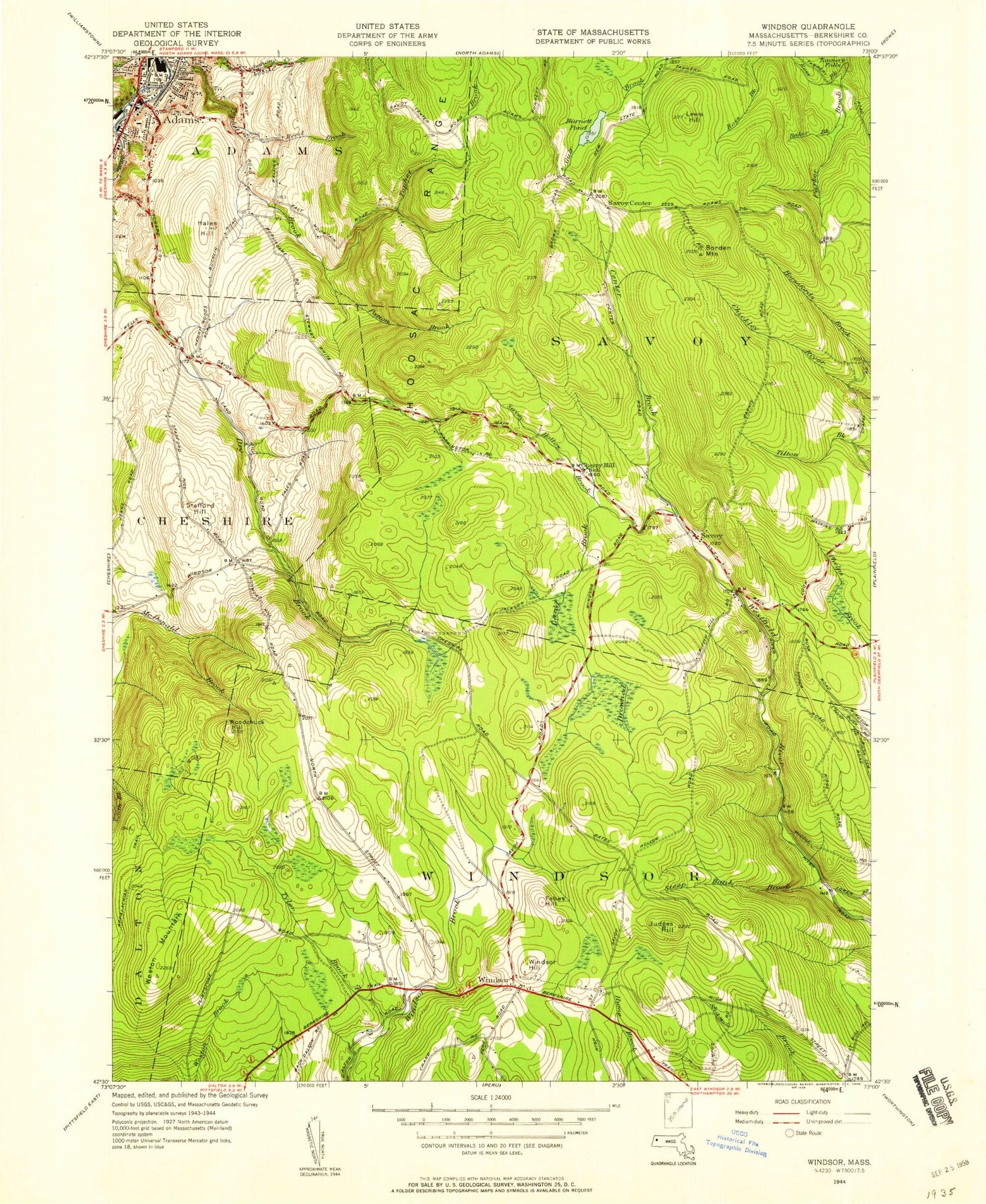 Classic USGS Windsor Massachusetts 7.5'x7.5' Topo Map Image