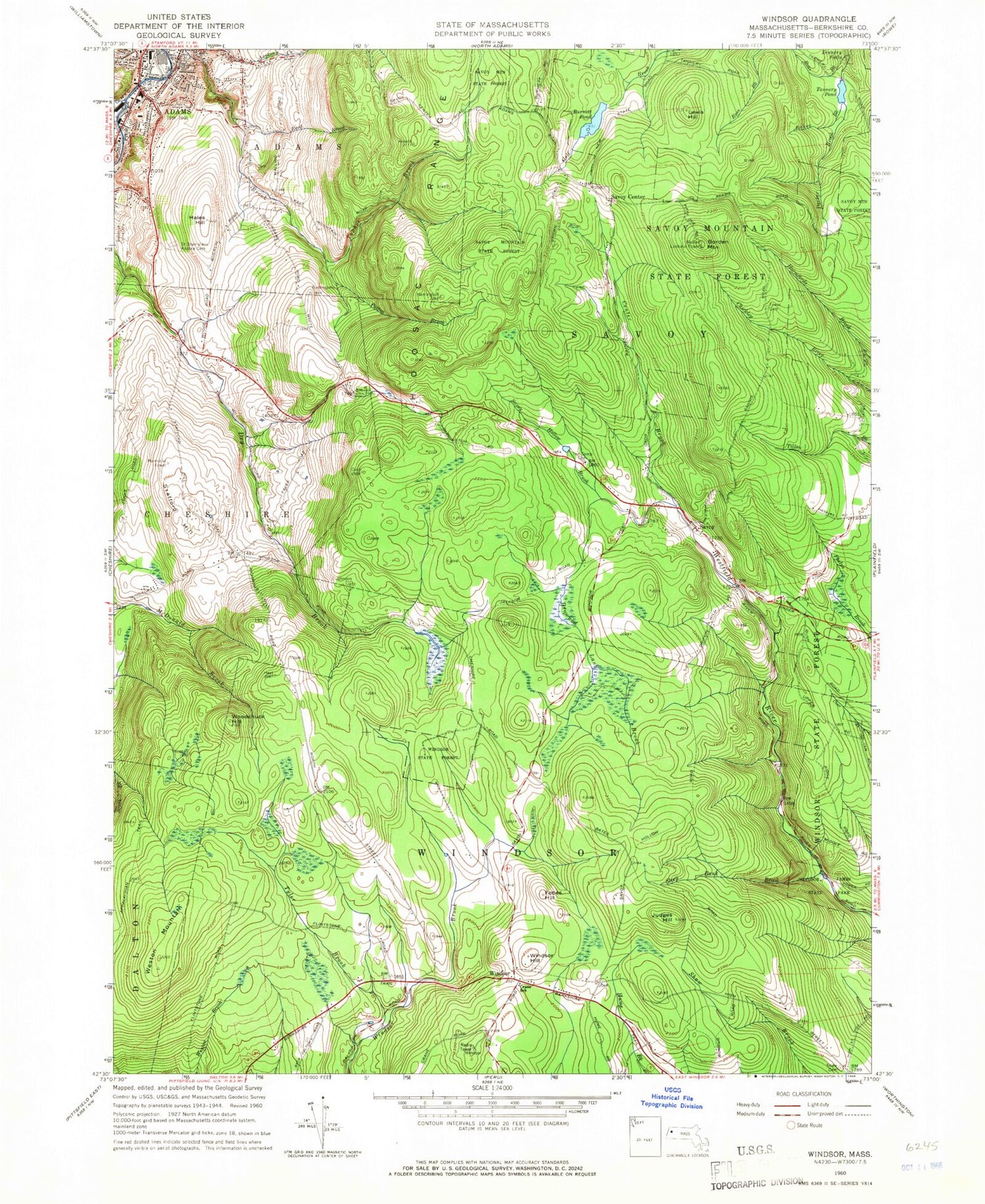 Classic USGS Windsor Massachusetts 7.5'x7.5' Topo Map Image