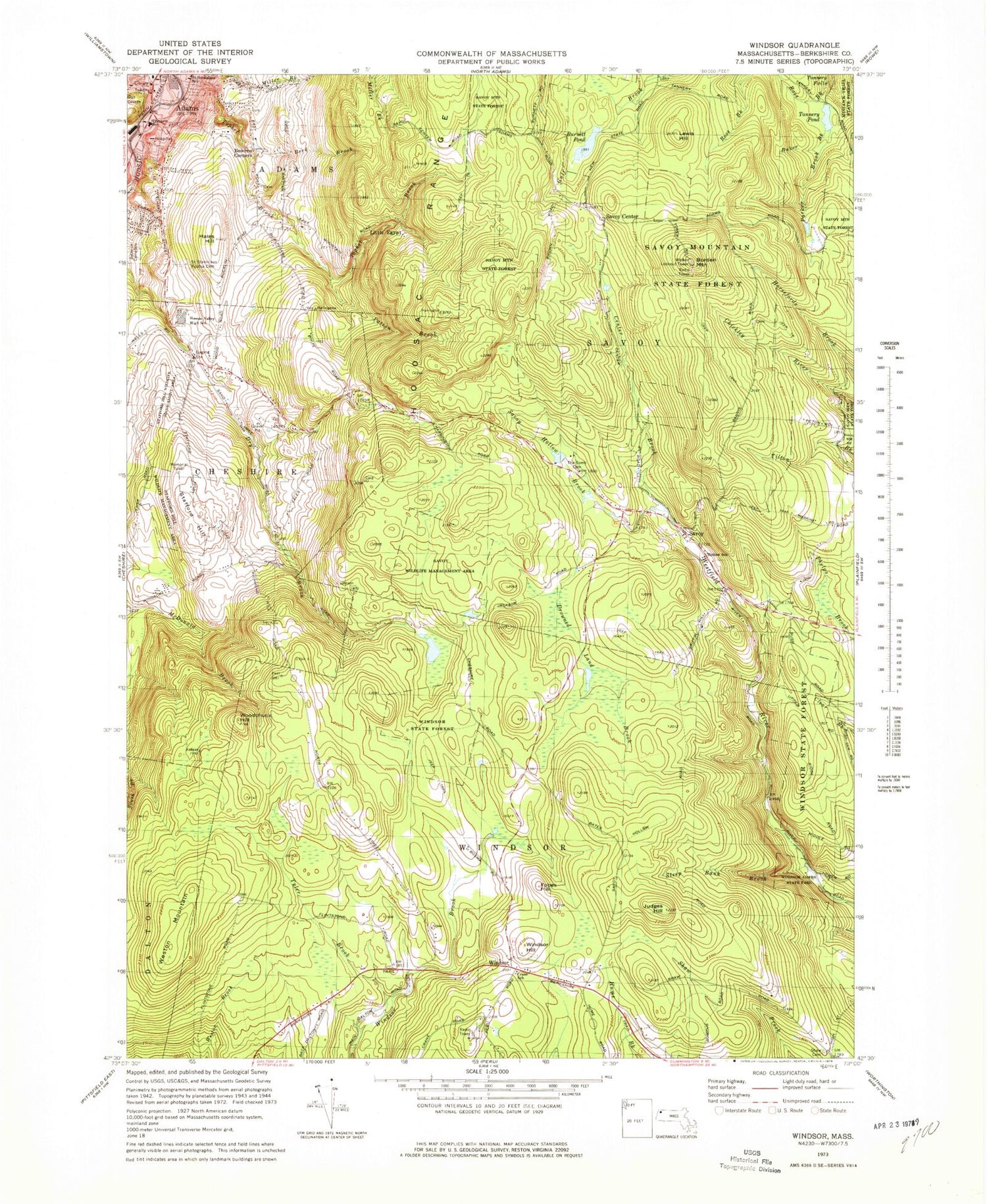 Classic USGS Windsor Massachusetts 7.5'x7.5' Topo Map Image