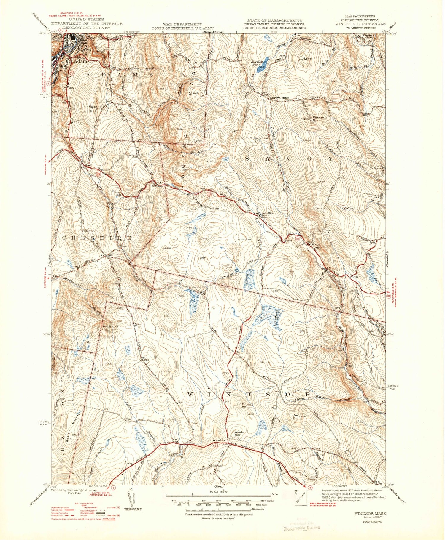 Classic USGS Windsor Massachusetts 7.5'x7.5' Topo Map Image