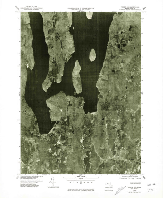 Classic USGS Winsor Dam Massachusetts 7.5'x7.5' Topo Map Image