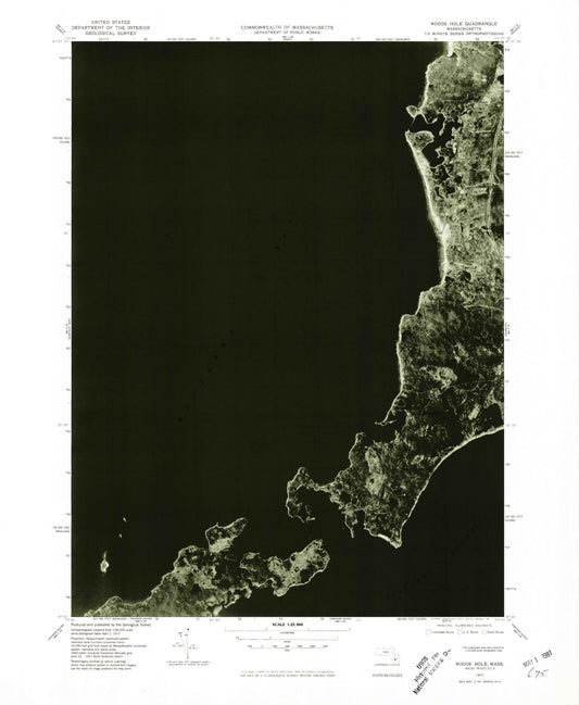 Classic USGS Woods Hole Massachusetts 7.5'x7.5' Topo Map Image