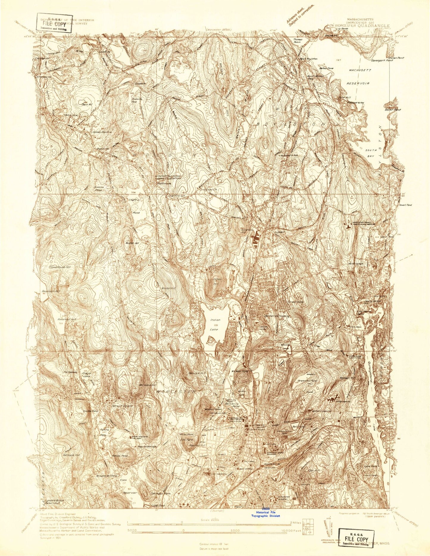 Classic USGS Worcester North Massachusetts 7.5'x7.5' Topo Map Image