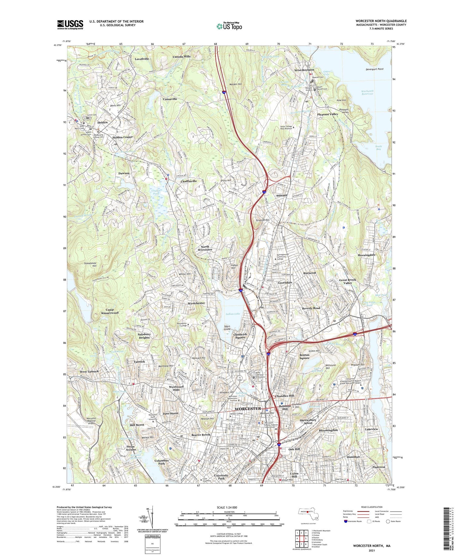 Worcester North Massachusetts US Topo Map Image