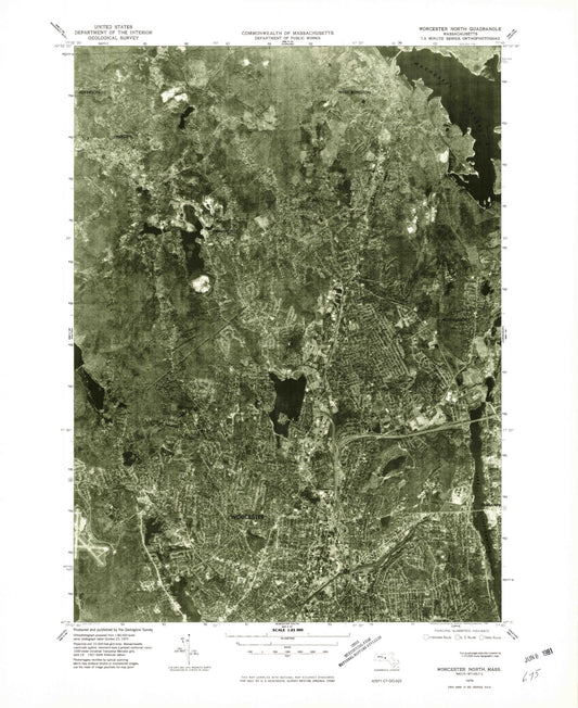 Classic USGS Worcester North Massachusetts 7.5'x7.5' Topo Map Image