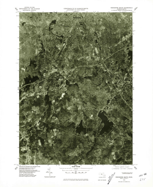 Classic USGS Worcester South Massachusetts 7.5'x7.5' Topo Map Image