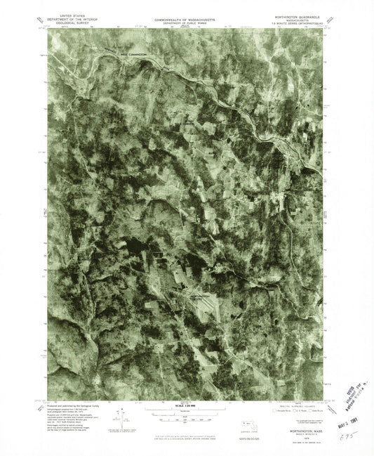 Classic USGS Worthington Massachusetts 7.5'x7.5' Topo Map Image