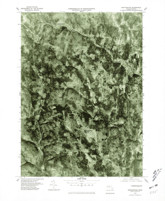 Classic USGS Worthington Massachusetts 7.5'x7.5' Topo Map Image
